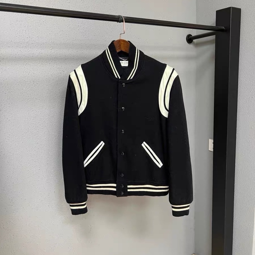 ❌sold❌Authentic Saint Laurent Black and Cream Varsity Jacket